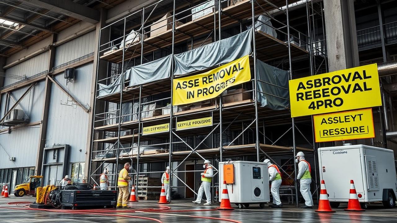 Class A & B commercial asbestos removal for Sydney offices, factories, warehouses and strata properties. Class A & B commercial asbestos removal team containing an asbestos work area inside a Sydney office building